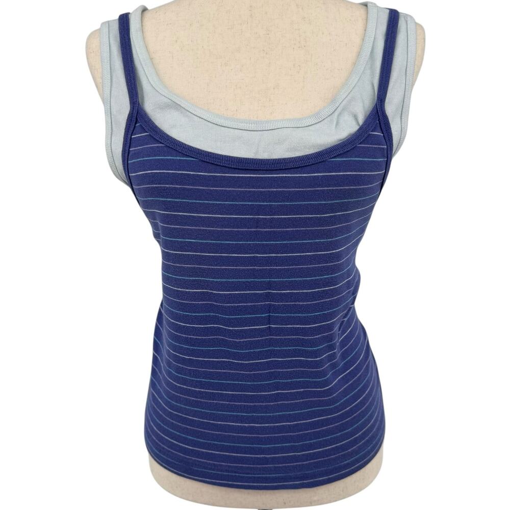 Vintage 90s Women's Blue Stripped Energy Zone Double Layered Tank Top XL